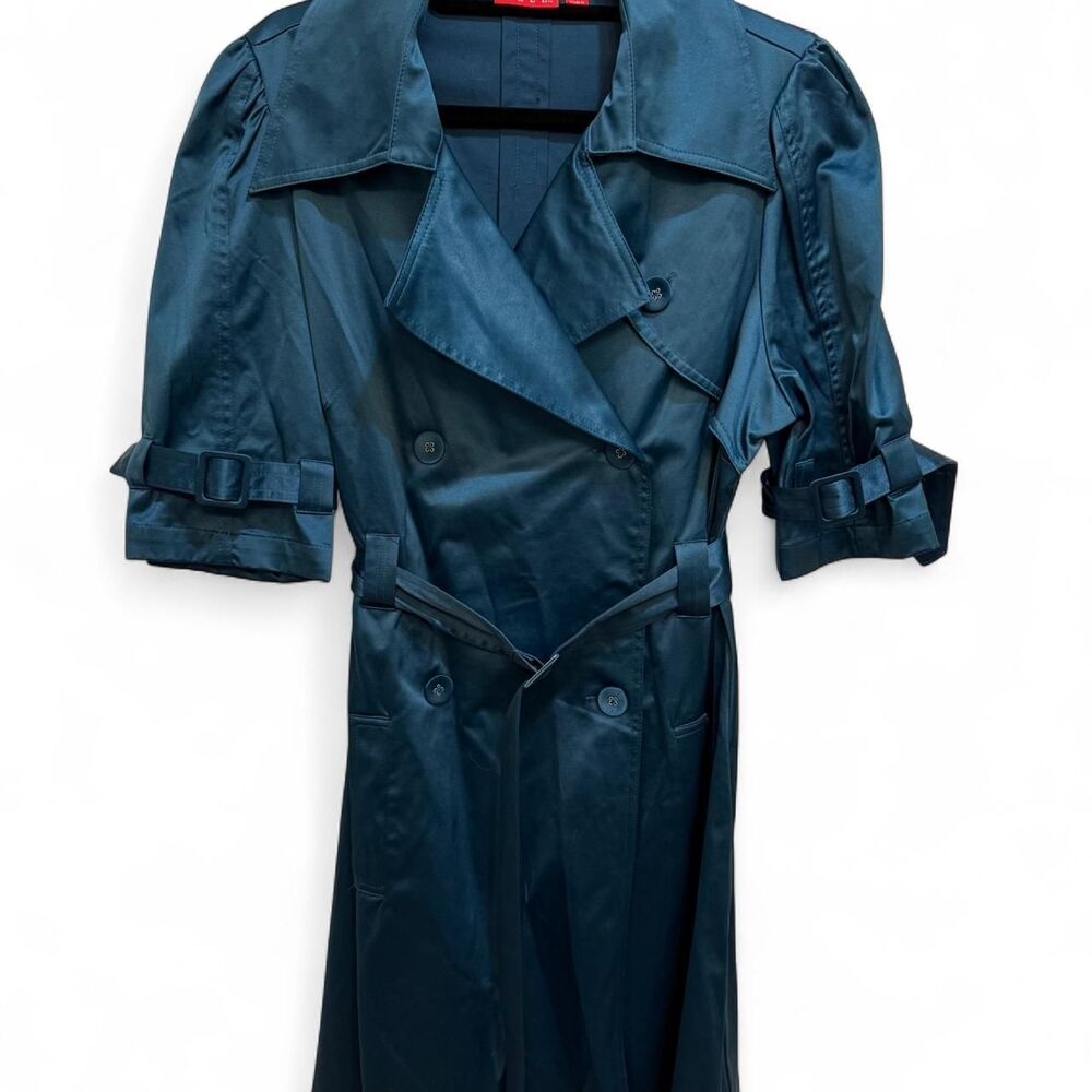 Elle Women's Unique Y2K Vintage 2000s Turquoise Trench Coat